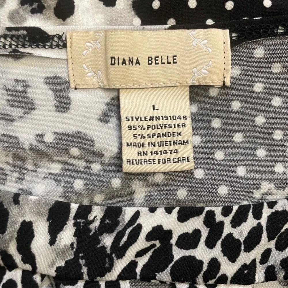 Diana Belle Mixed Print Top Women Large Black White Leopard Polka Dot